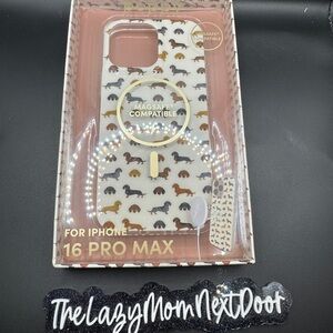 Magsafe Compatible iPhone 16 Pro Max Case - White with Dachshund Dog Pattern